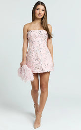 Jayden Mini Dress Strapless A Line Dress in Pink Floral