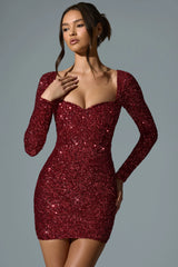 Sephina Embellished Sweetheart-Neck Mini Dress in Red