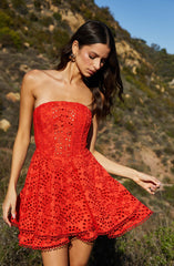 Deasia Strapless Eyelet Mini Dress