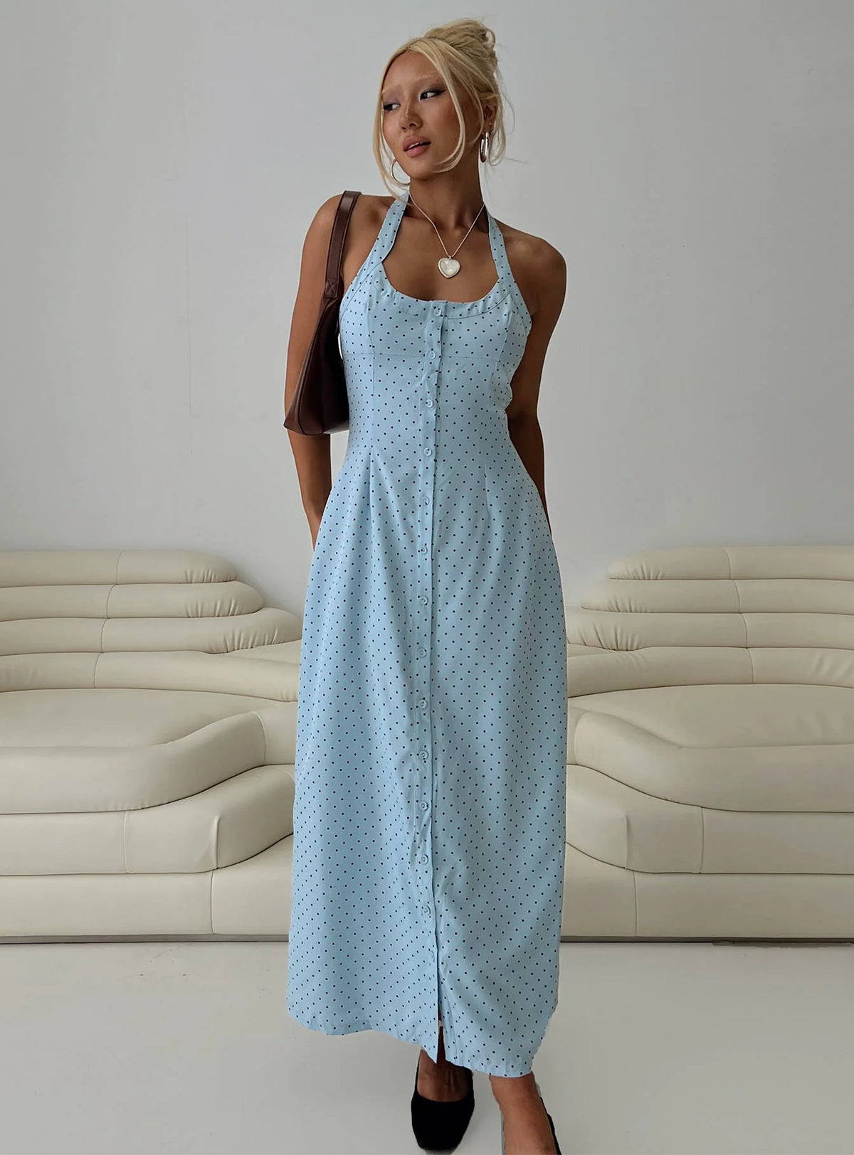 Mallorie Halter Maxi Dress Blue / Black Polka