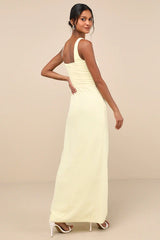 Glamorous Disposition Light Yellow Ruched Maxi Dress