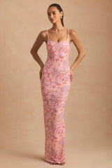 Embellished Scoop-Neck Backless Maxi Dress in Pink