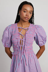bluebelle shirred mini dress - pink & blue stripe