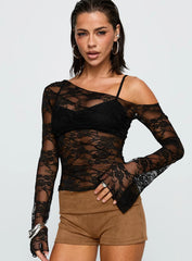 How Ironic One Shoulder Lace Top Black