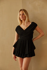 Hannah Plisse Criss Cross Ruffle Romper