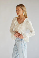 Lorraine Ruffled Long Sleeve Tie-Front Top