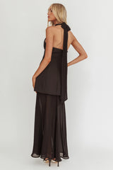 Opulent Halterneck Layered Maxi Dress Black
