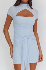 Amoura Keyhole Bust Waist Tie Mini Dress Ice Blue