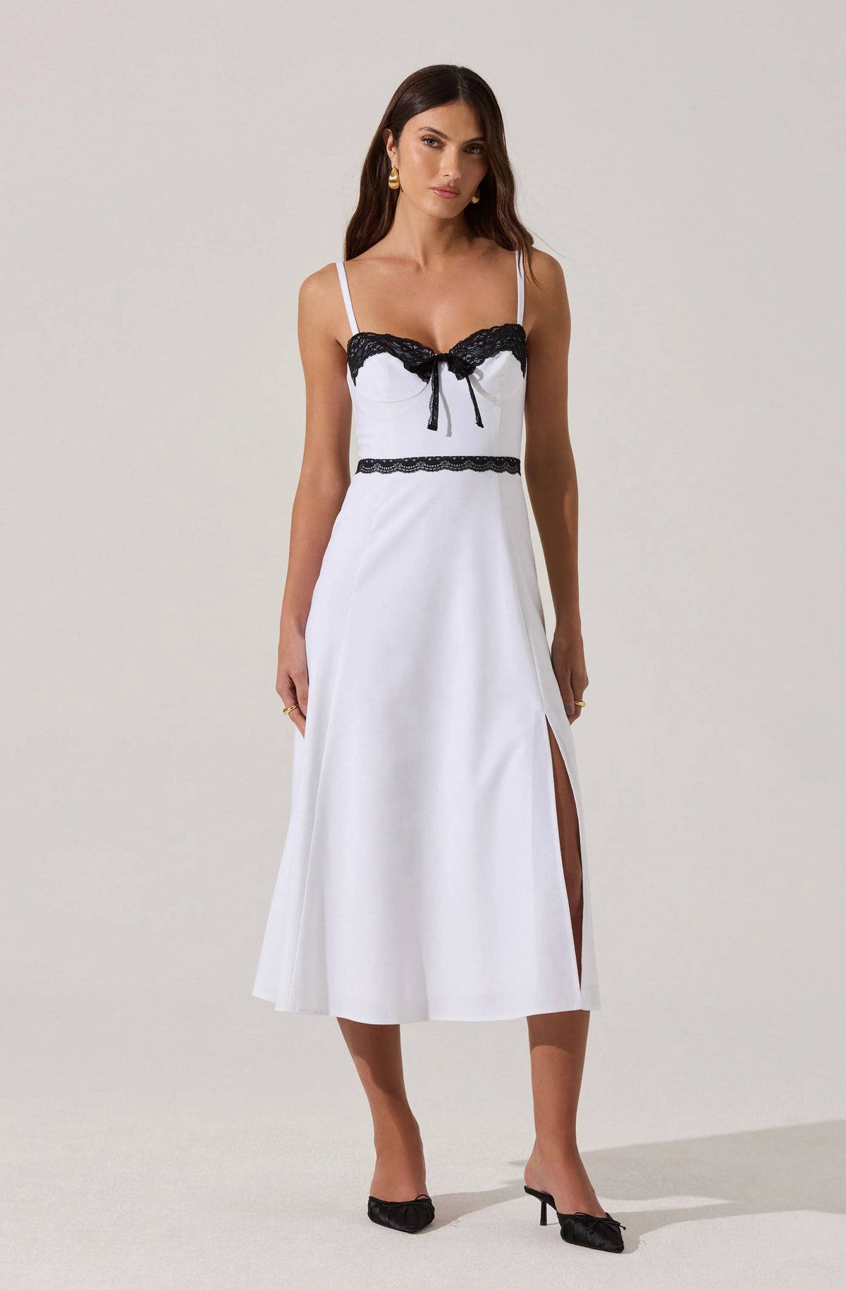 Contrast Lace Bustier Midi Dress