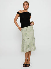 Lewish Low Rise Midi Skirt Green Floral