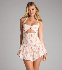Bloom Baby Floral Halter Cutout Mini Dress
