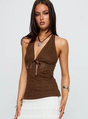 Dance For You Faux Suede Halter Top Brown