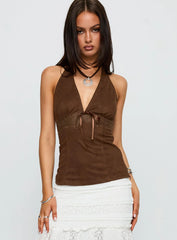 Dance For You Faux Suede Halter Top Brown