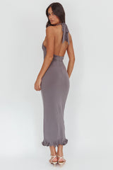 Ray Of Light Ruched Halterneck Maxi Dress Taupe