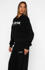 Just For Now Fleece Boxy Zip Front Hoodie Black