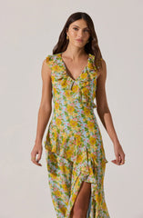 V-neck Floral Ruffle Midi Dress