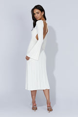 MESHKI Juniper Flare Sleeve Knit Midi Dress - White