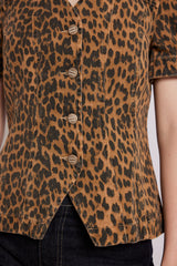 shell denim top - leopard