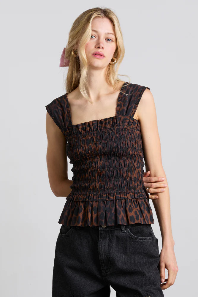 tish shirred cami - dark leopard