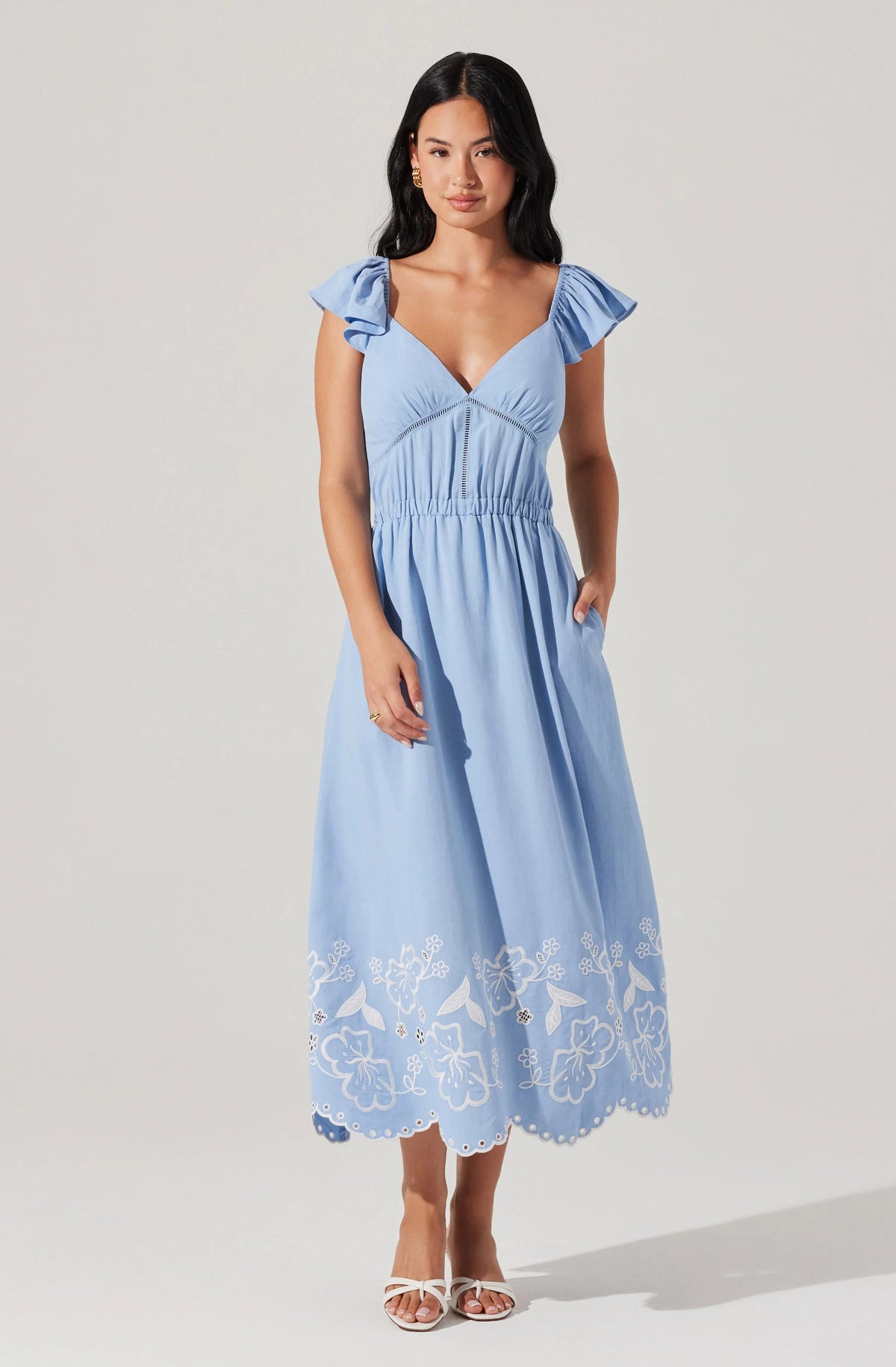 Odeletta Embroidered Floral Trim Dress