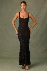 Embellished Fishtail Corset Gown in Black