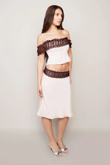 Ruched Chiffon Lace Midi Skirt