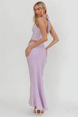 Sandy Shell Buckle Halter Maxi Dress Lilac