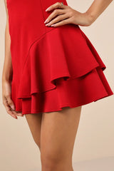 Sultry Intentions Red Strapless Ruffled Mini Dress