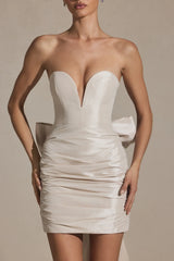 Bow-Detail Strapless Mini Dress in Ivory
