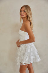 Evangeline Strapless Floral Applique Babydoll Dress