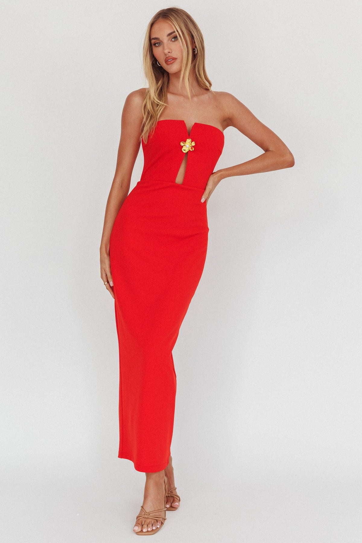 Sonrisa Strapless Cut-Out Maxi Dress Red