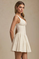 Broderie Anglaise Bow-Detail A-Line Mini Dress in Ivory
