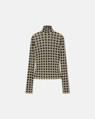 Harri - Mesh-Jersey Turtleneck Top - Black Diamond Check