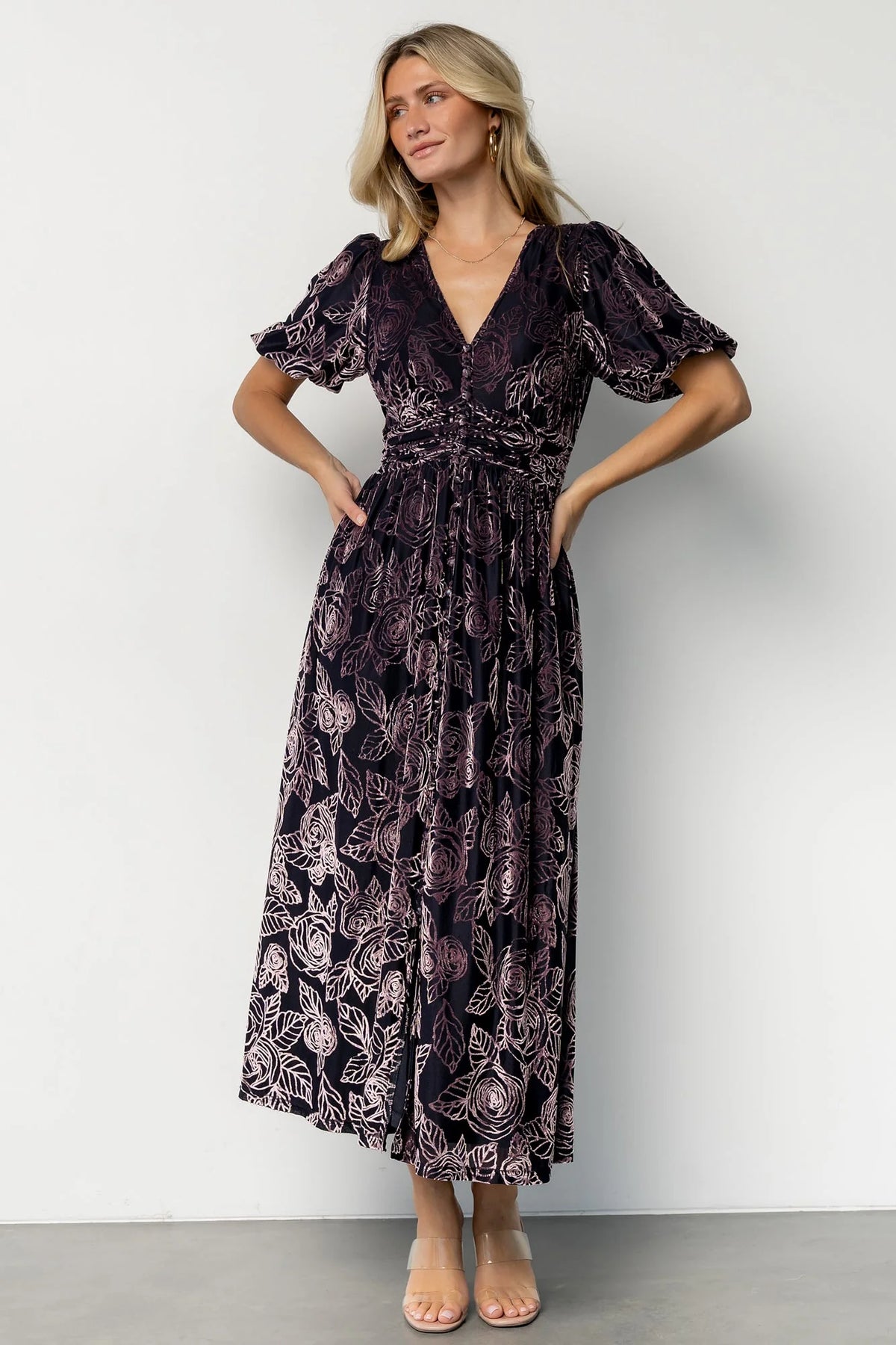 Dahlia Velvet Dress | Indigo + Purple Floral