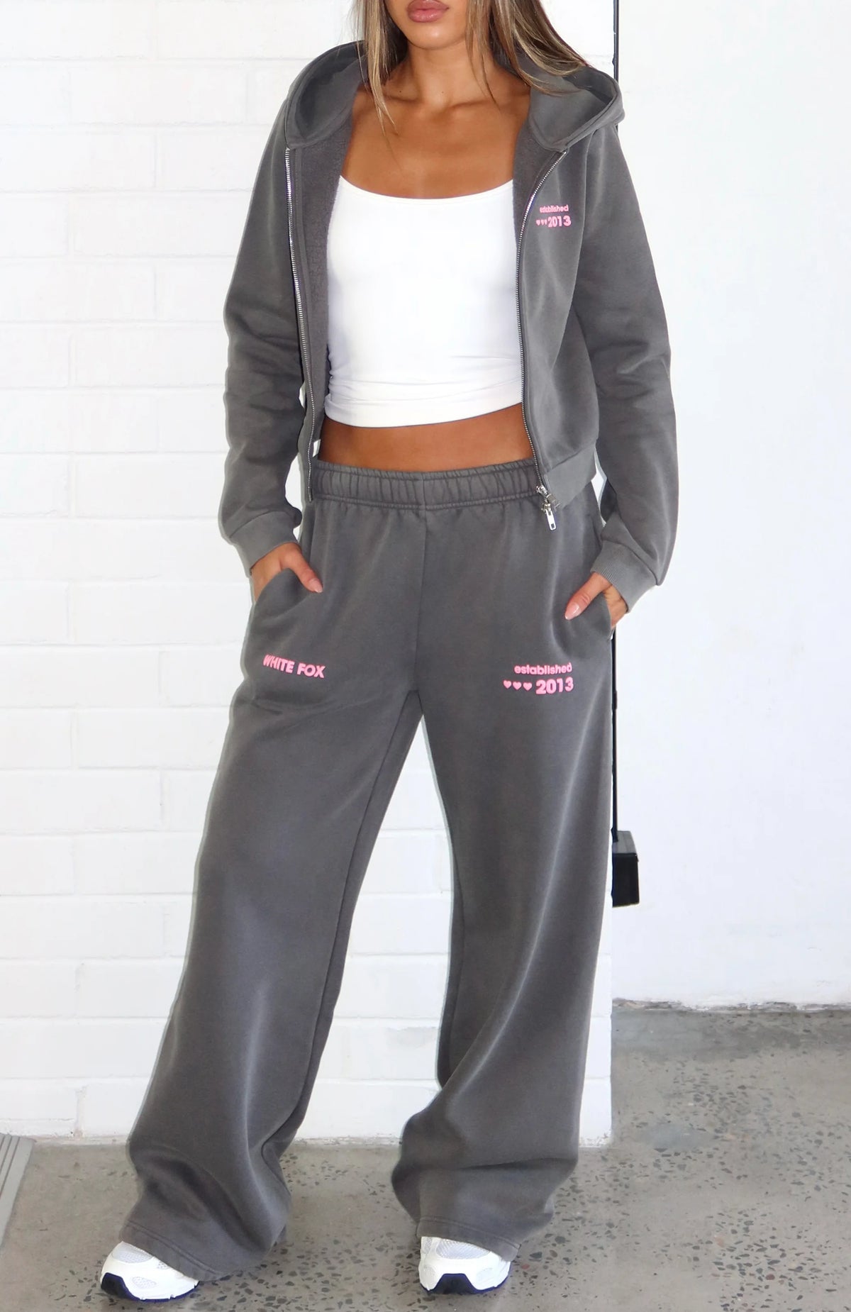 Down For Whatever Wide Leg Sweatpants Charcoal Wash