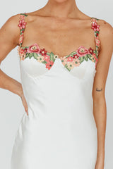 Rose Garden Floral Applique Midi Dress Oyster