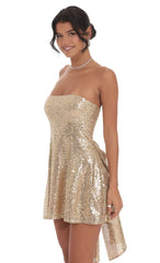 Sequin Back Bow Dress in Gold