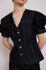 shell denim top - dark indigo