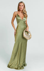 Quincy Maxi Dress Satin Slip Dress in Olive
