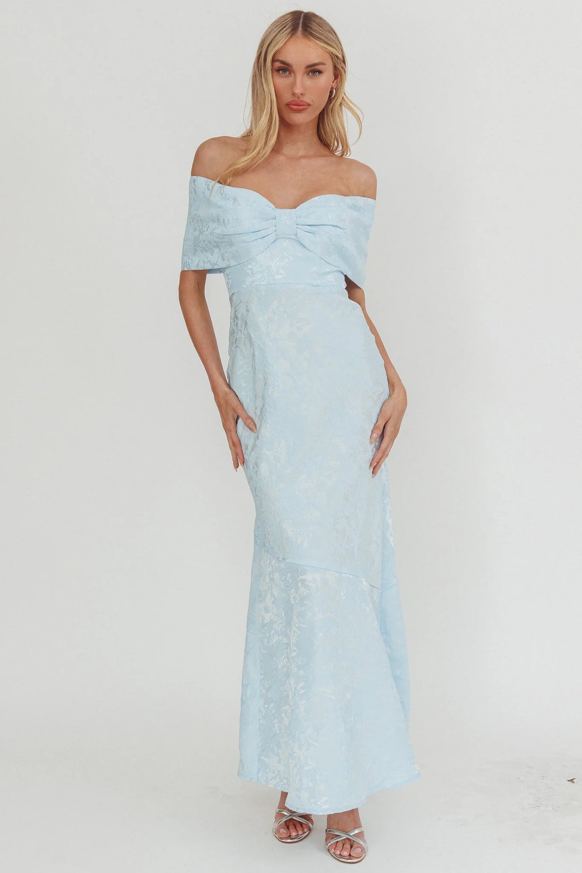 Fairytales Off-Shoulder Jacquard Maxi Dress Blue