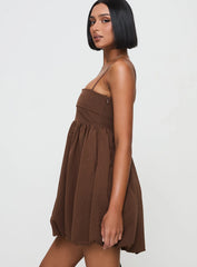 Layken Bubble Hem Mini Dress Chocolate Petite