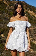 Off Shoulder Jacquard Bubble Dress