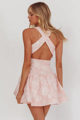 Party Fever Crisscross Back Mini Dress Jacquard Pink
