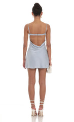 Satin Open Back Dress in Blue