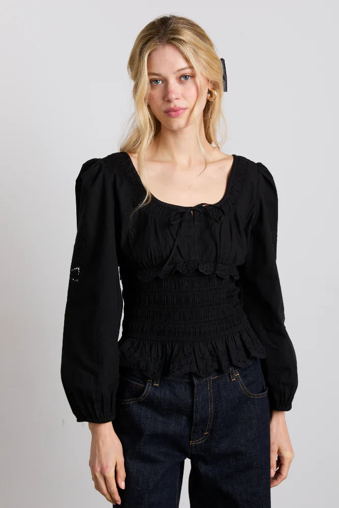 nola embroidered blouse - black