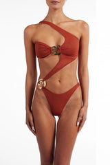 Spiral One Shoulder One Piece (Rust Shimmer)