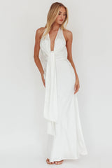 Make Believe Plunging Halterneck Maxi Dress Oyster