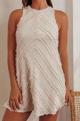 Caro Fringe Trim Shift Mini Dress Cream