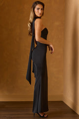 Scarf-Detail Strapless Gown in Black