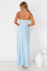 Luxora Lady Halter Satin Maxi Dress Blue